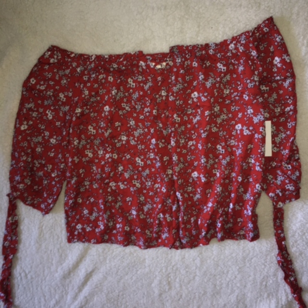 Blush Red Floral Off-Shoulder Blouse